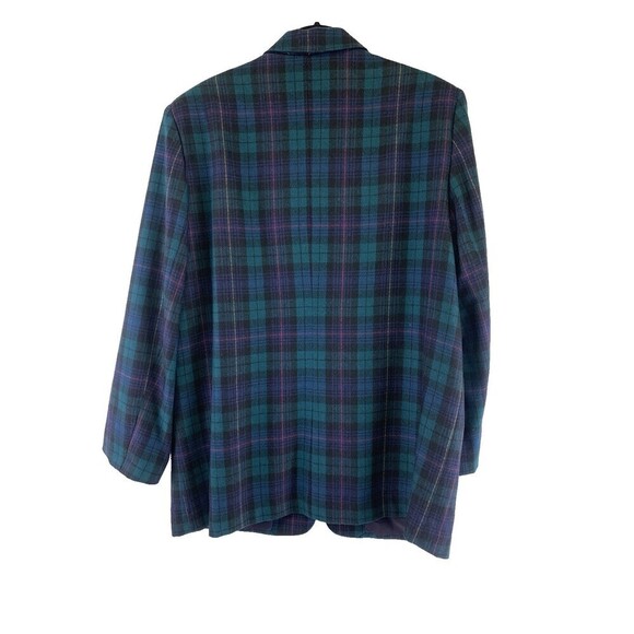 BOGO Alfred Dunner Plaid Wool Blazer One Button Shoulder Pad Green Navy Women 14 - Picture 4 of 10